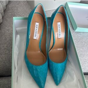 Aquazzura Blue Croc-Embossed Heels